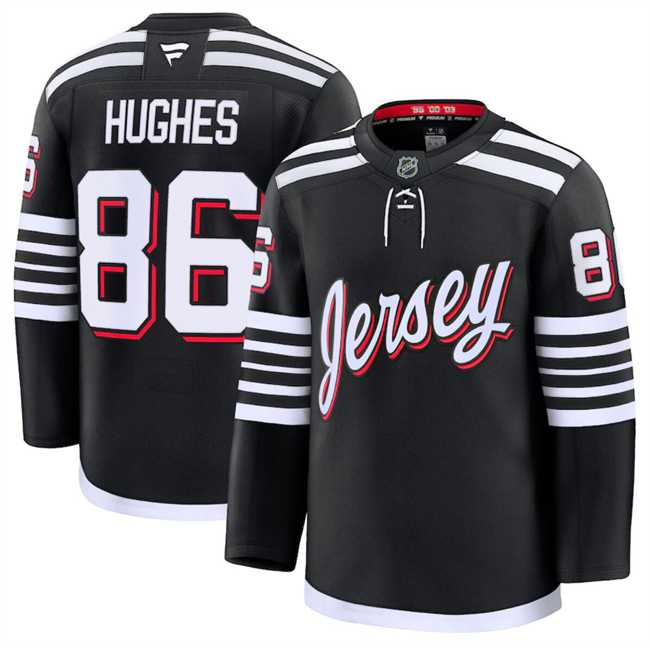 Mens New Jersey Devils #86 Jack Hughes Black 2024-25 Alternate Stitched Hockey Jersey Dzhi